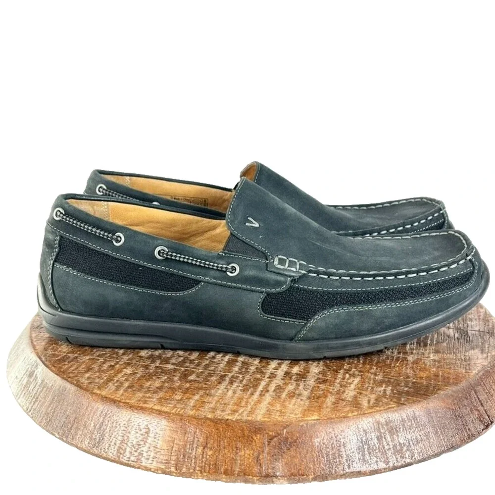 Vionic Shoes Mens Size 12 Earl Loafers Slip On Moc Toe Black Nubuck Leather